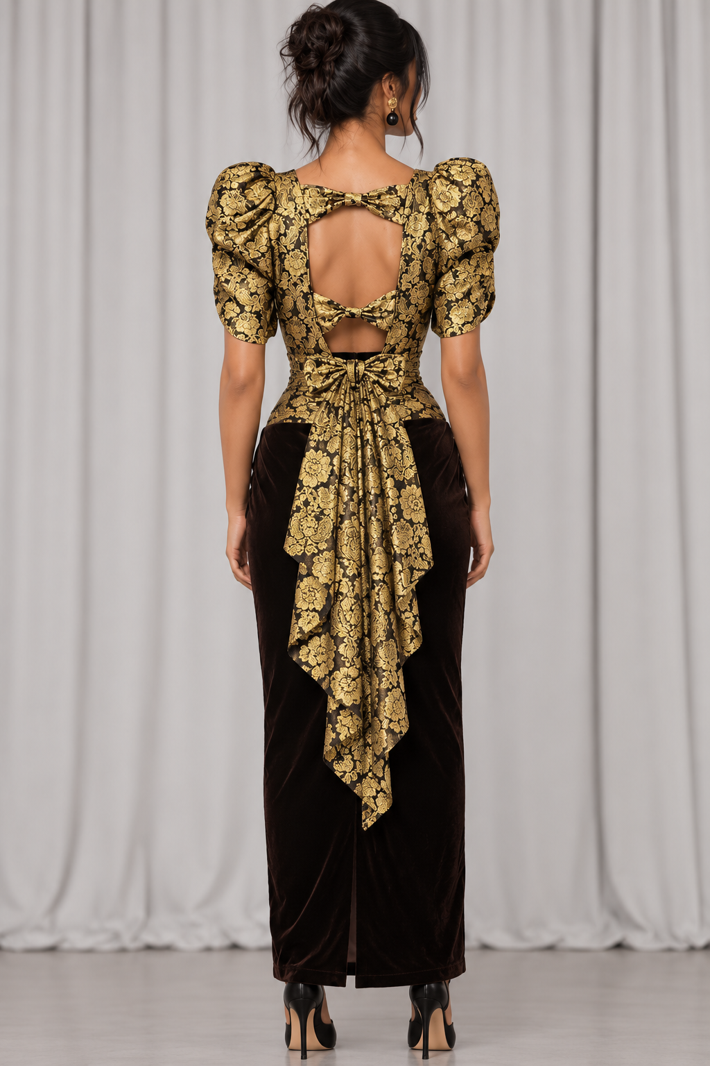 90s Gold Brocade & Velvet Evening Gown – MEDIUM