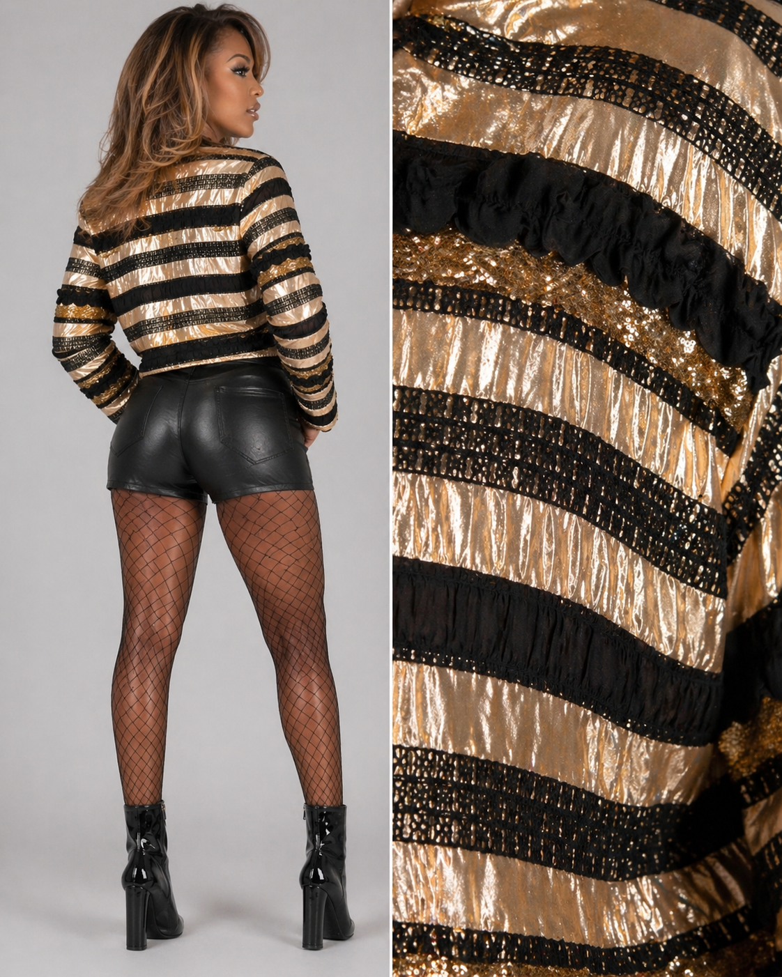 Vintage 90s Black & Gold Metallic Stripe Jacket  | MEDIUM