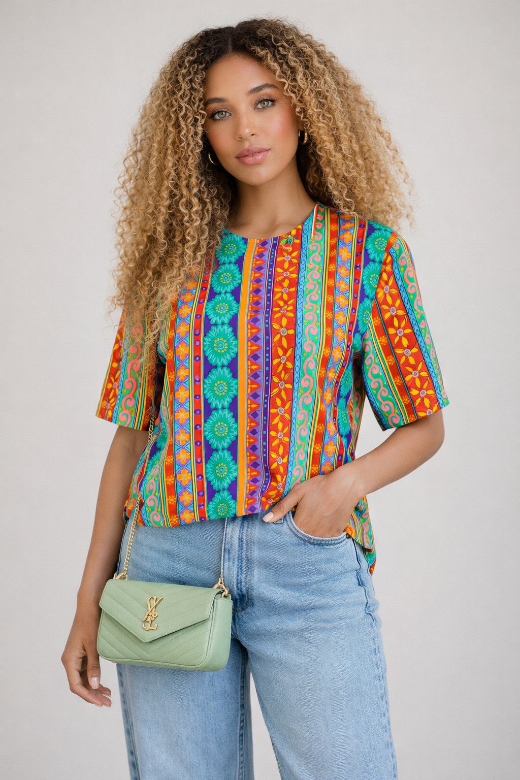 90s Vintage Colorful Abstract Blouse – MEDIUM