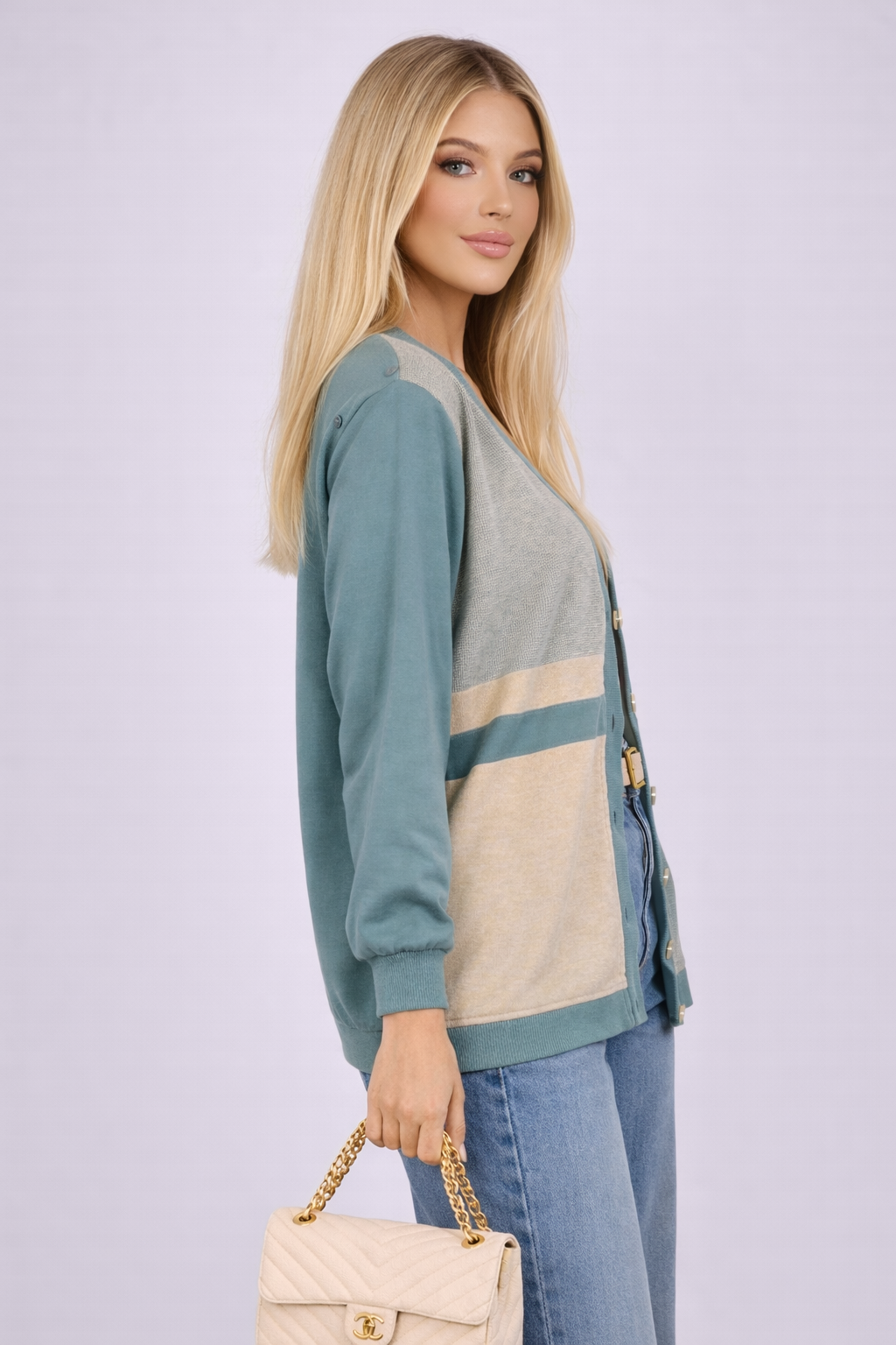90s Oversized Preppy Green Cardigan - LARGE