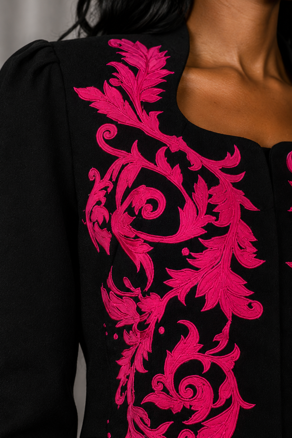 Vintage 90s Hot Pink Embroidered Blazer - LARGE