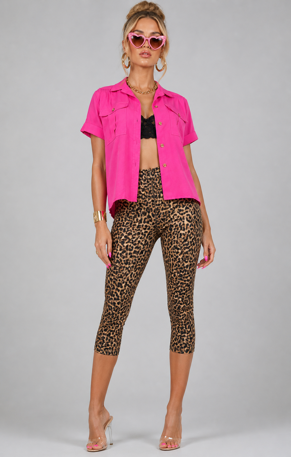 Vintage 90s Hot Pink Blouse | Button-Up Bright Pink Top | MEDIUM