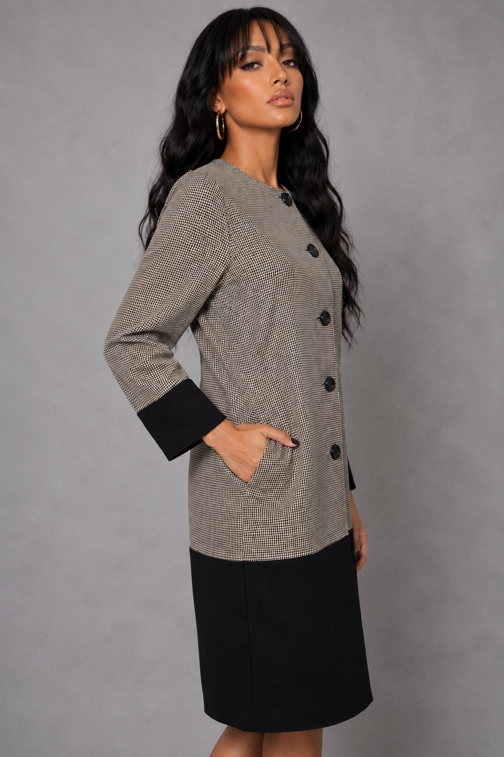 Vintage 90s Houndstooth Dress - Medium