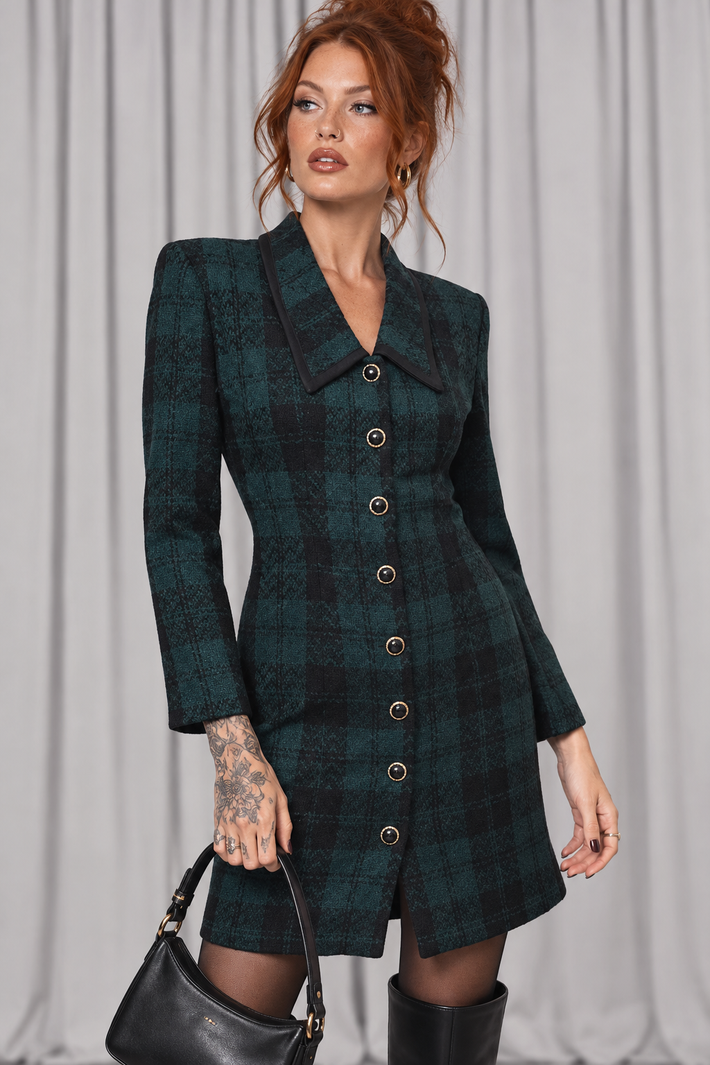 90s Hunter Green Plaid Coat Dress – XS/S