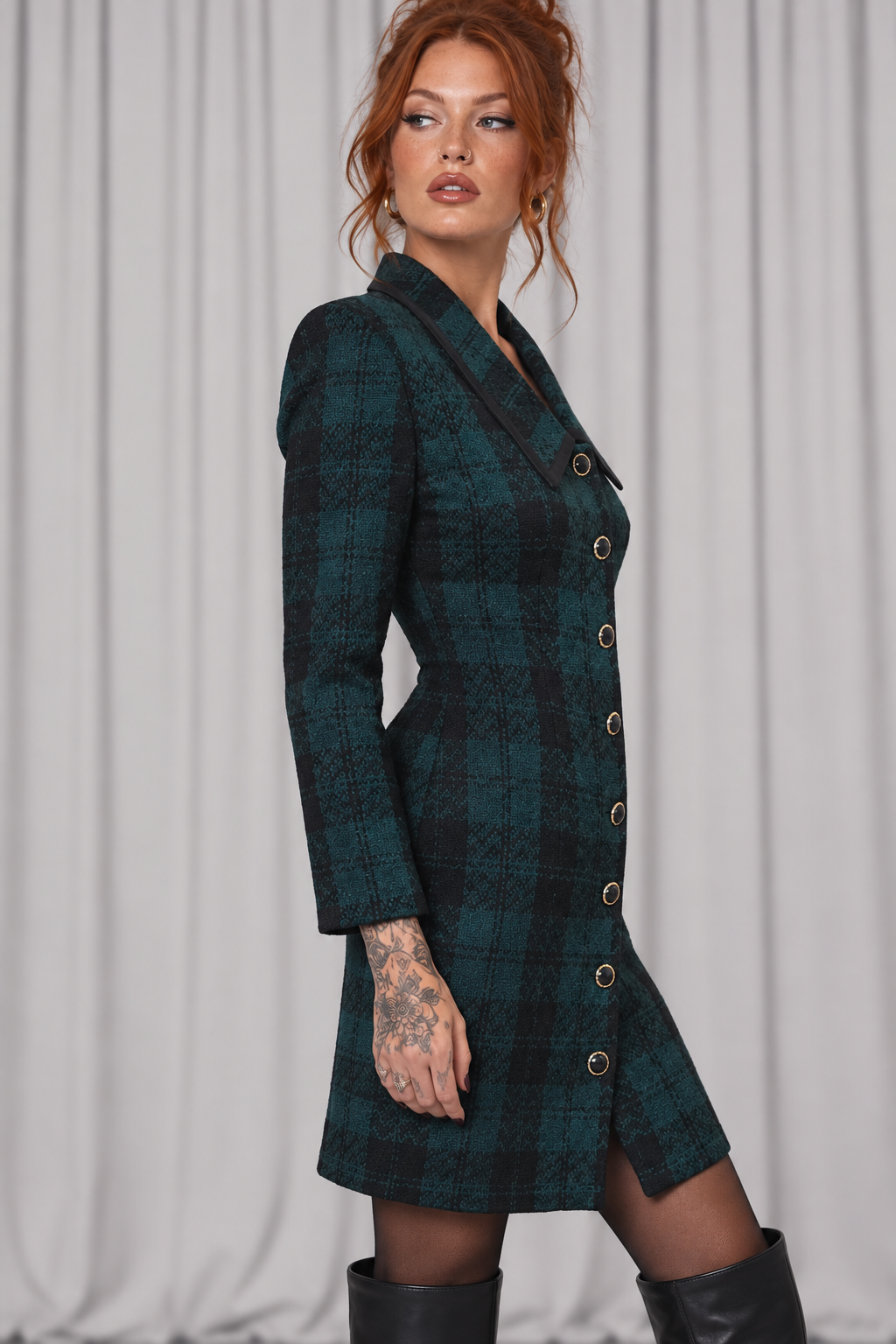 90s Hunter Green Plaid Coat Dress – XS/S