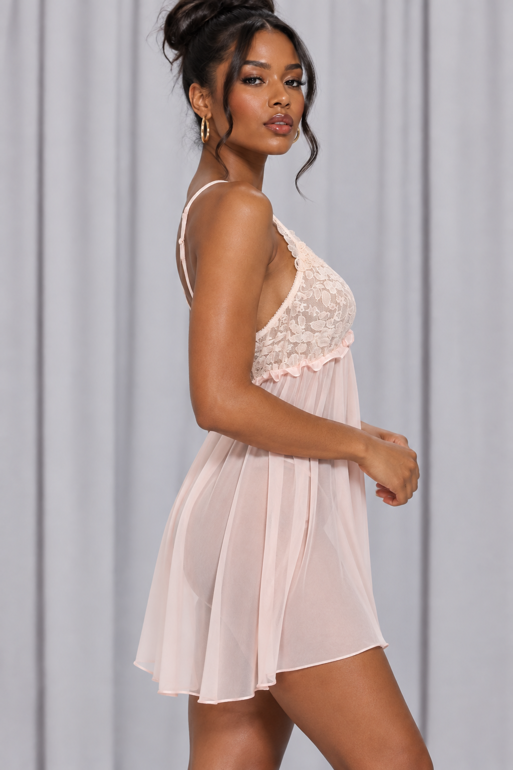 Light Pink Lace Ruffle Teddy – Large
