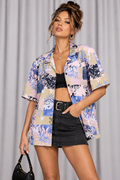 90s Lilac & Navy Floral Button Up Shirt – Large
