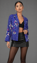 Vintage 90s Royal Blue Blouse | Art Deco Print Dressy Top | X-LARGE | XL