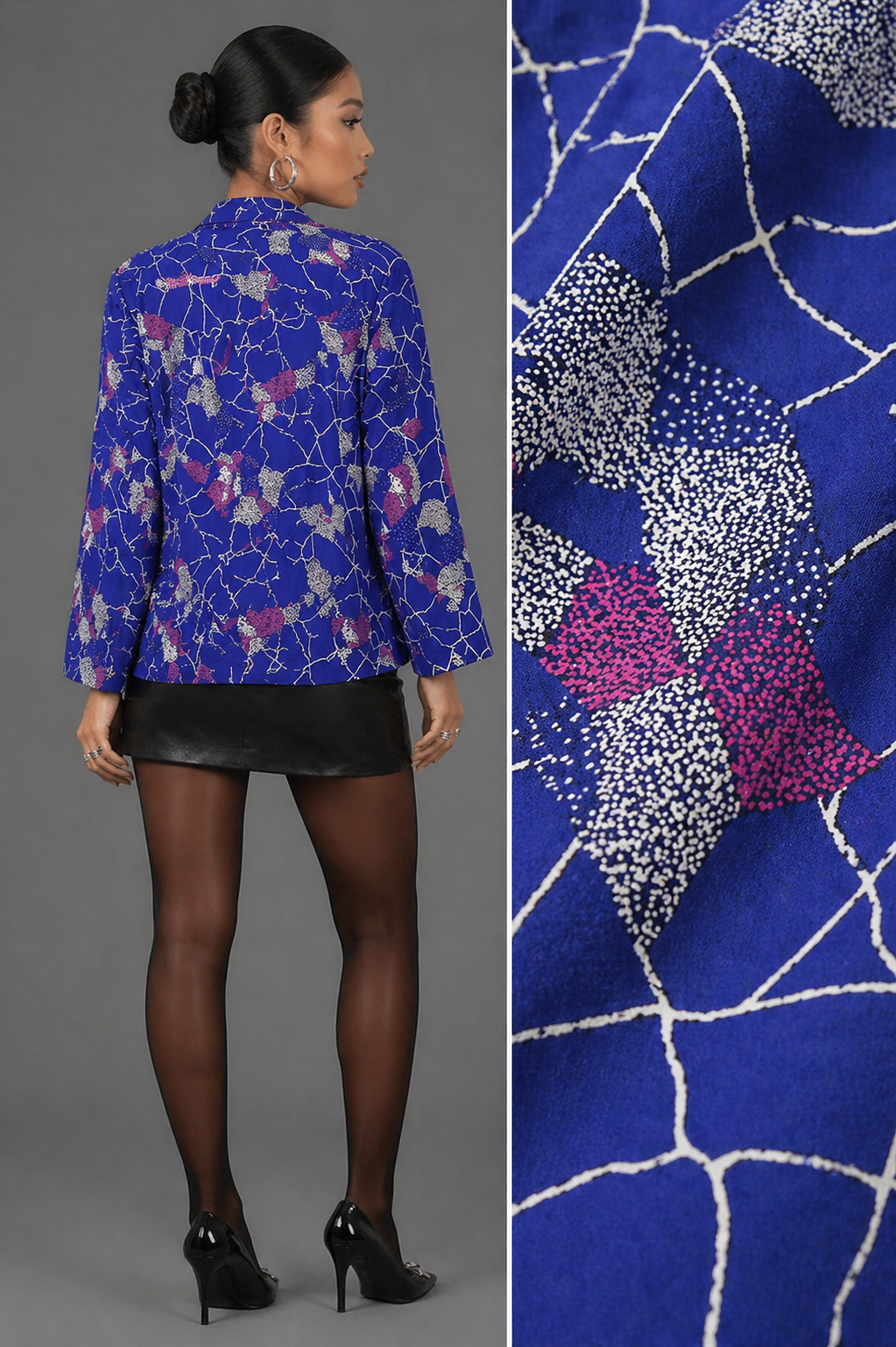 Vintage 90s Royal Blue Blouse | Art Deco Print Dressy Top | X-LARGE | XL