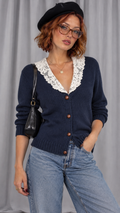 90s Navy Lace Collar Cardigan – SMALL