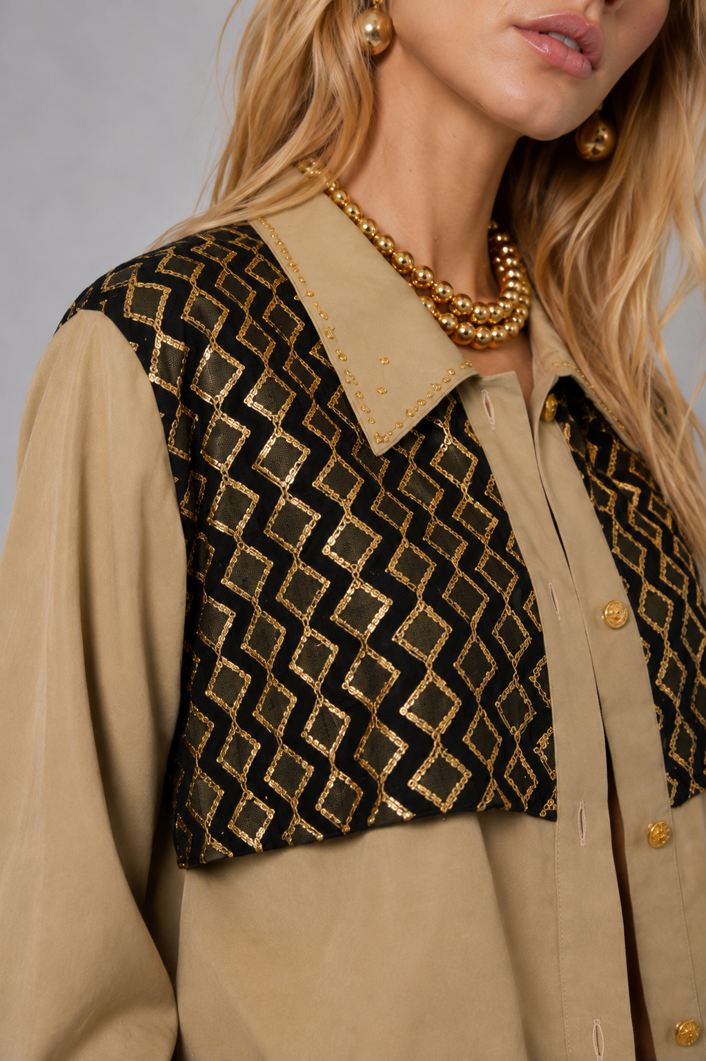 Vintage 90s Olive Green Embroidered Blouse | Medium