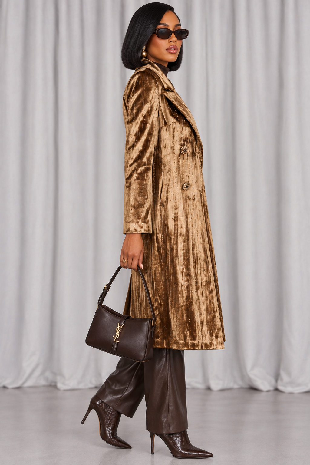 90s Olive Green Velvet Trench Coat – SMALL