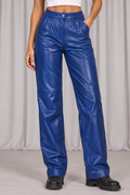 90s Cobalt Blue Leather Pants - SMALL