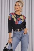 90s Colorful Floral Sequin Top – S/M