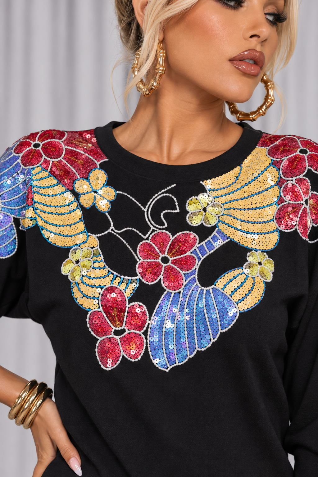 90s Colorful Floral Sequin Top – S/M