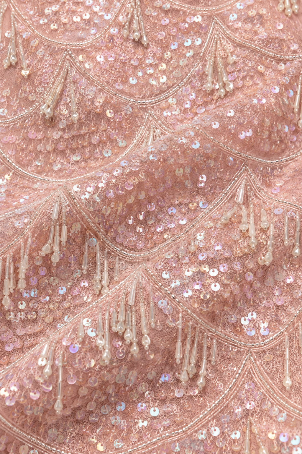 90s Peach Pink Sequin Beaded Wool Blouse – S/M