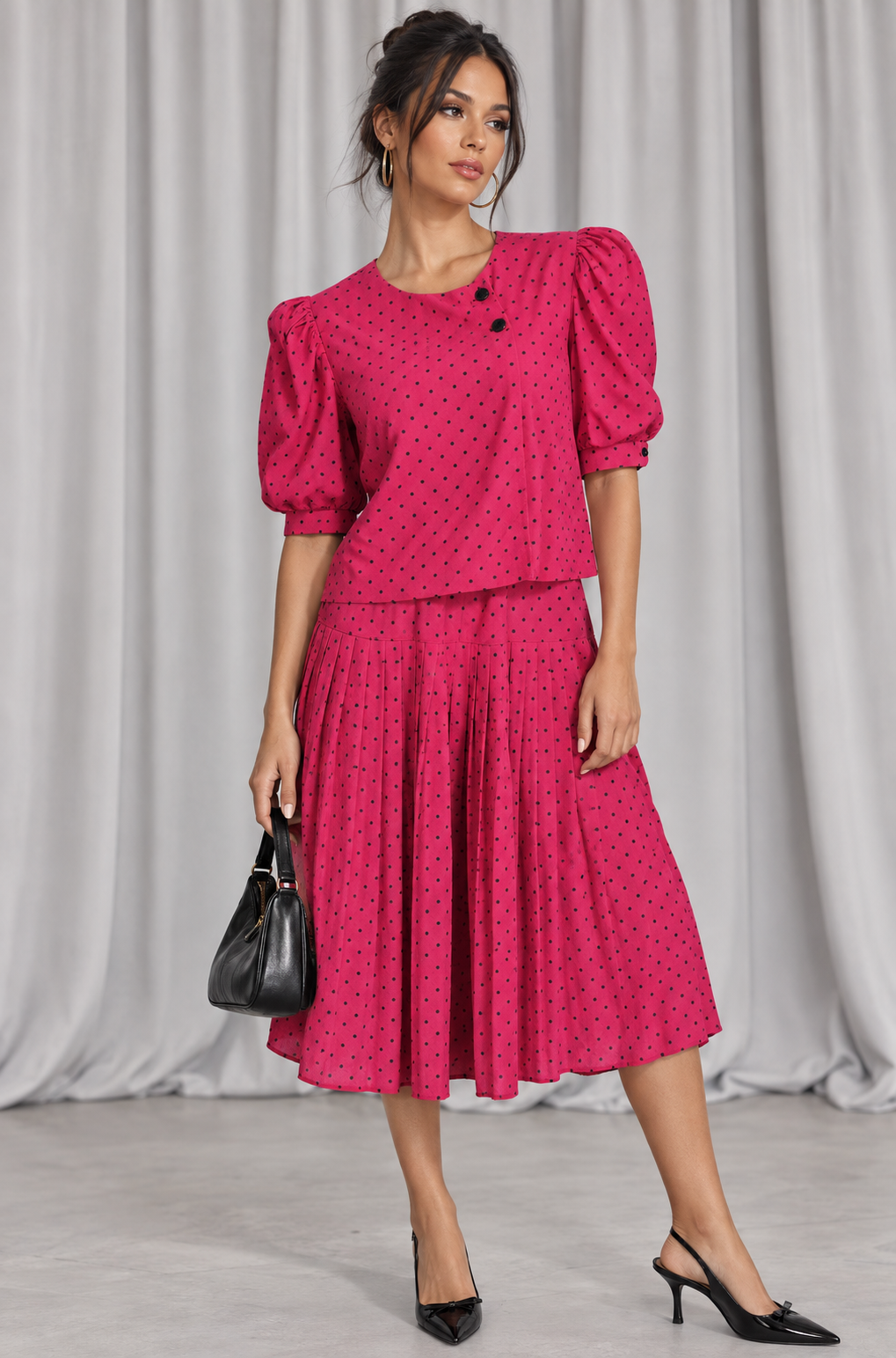 90s Hot Pink Polka Dot Dress – Large