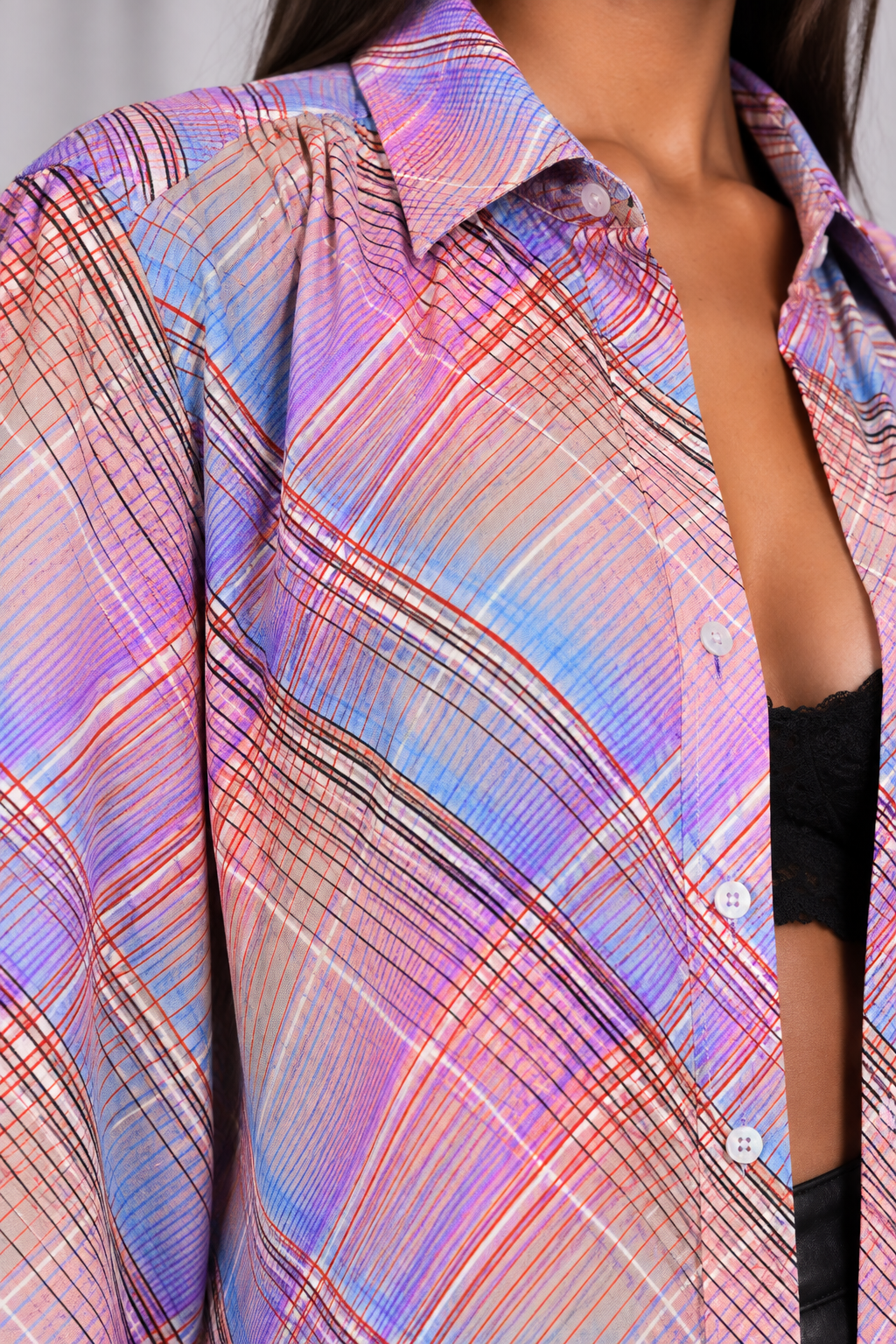 90s Pink & Purple Plaid Blouse – MEDIUM
