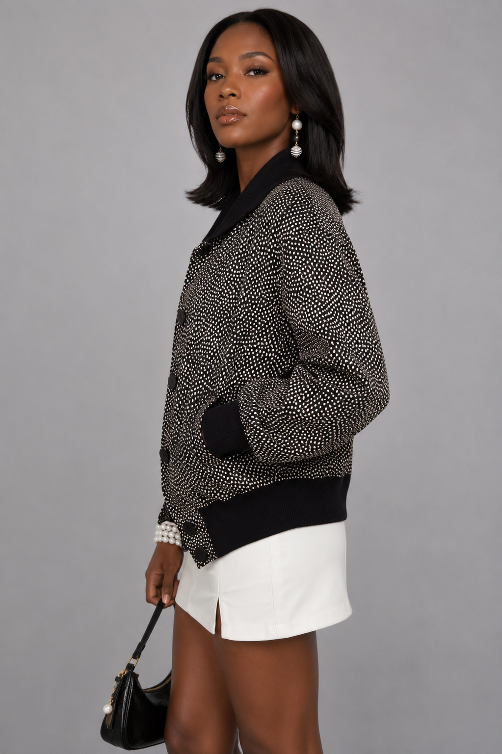 Vintage 90s Black & White Polka Dot Silk Jacket - Medium