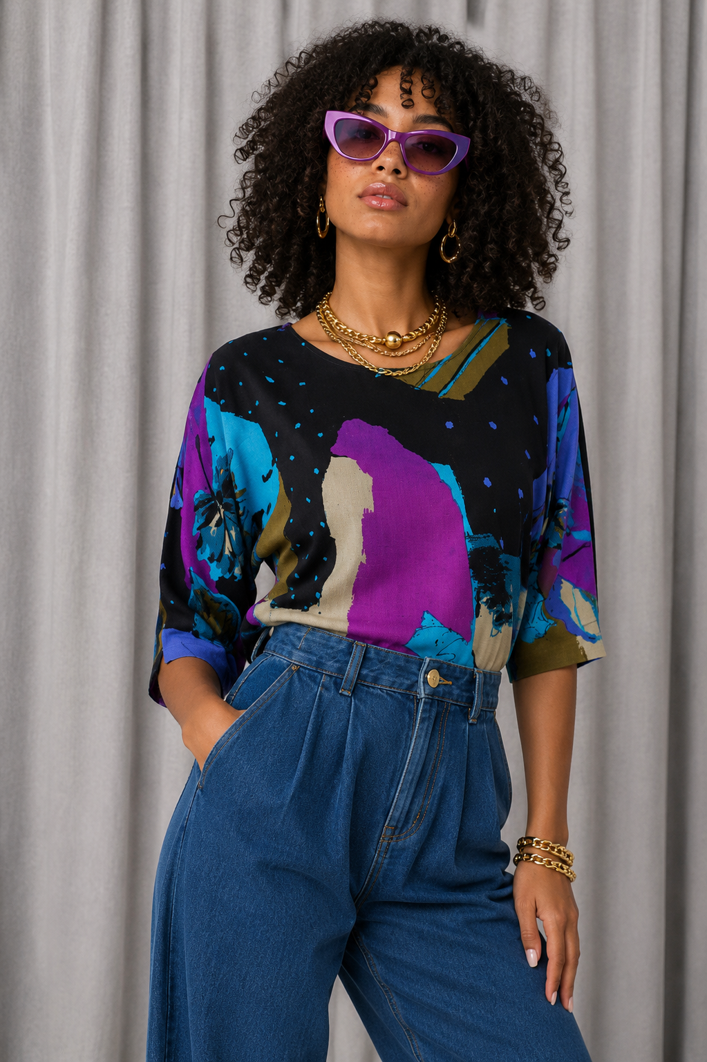 Vintage 90s Fuchsia Abstract Top - SMALL