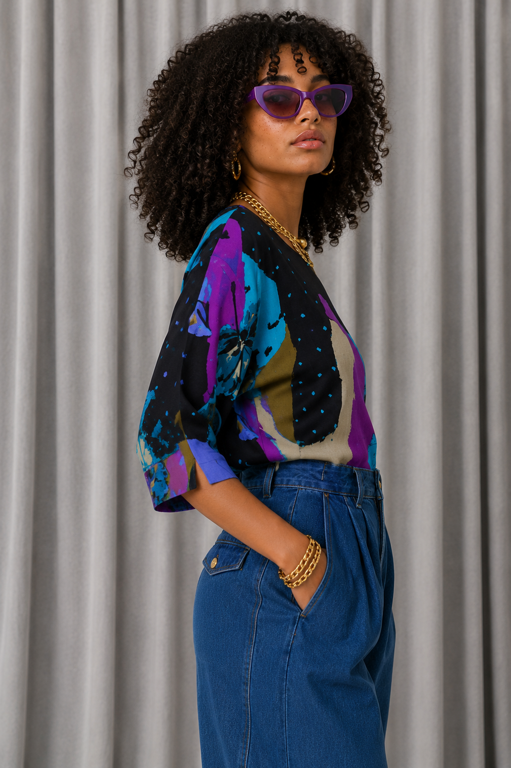 Vintage 90s Fuchsia Abstract Top - SMALL
