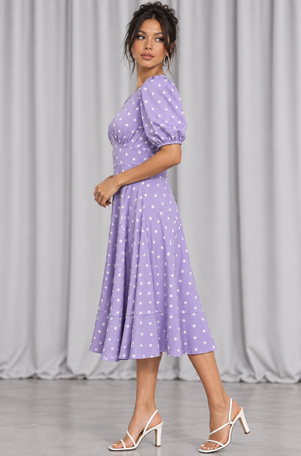 90s Lilac Polka Dot Dress – Medium