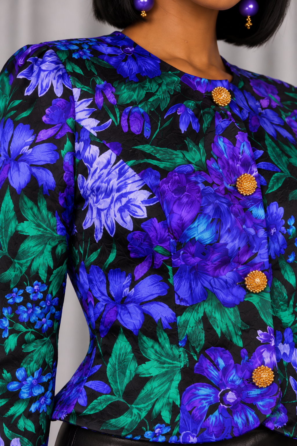 90s Purple Floral Silk Blazer – SMALL