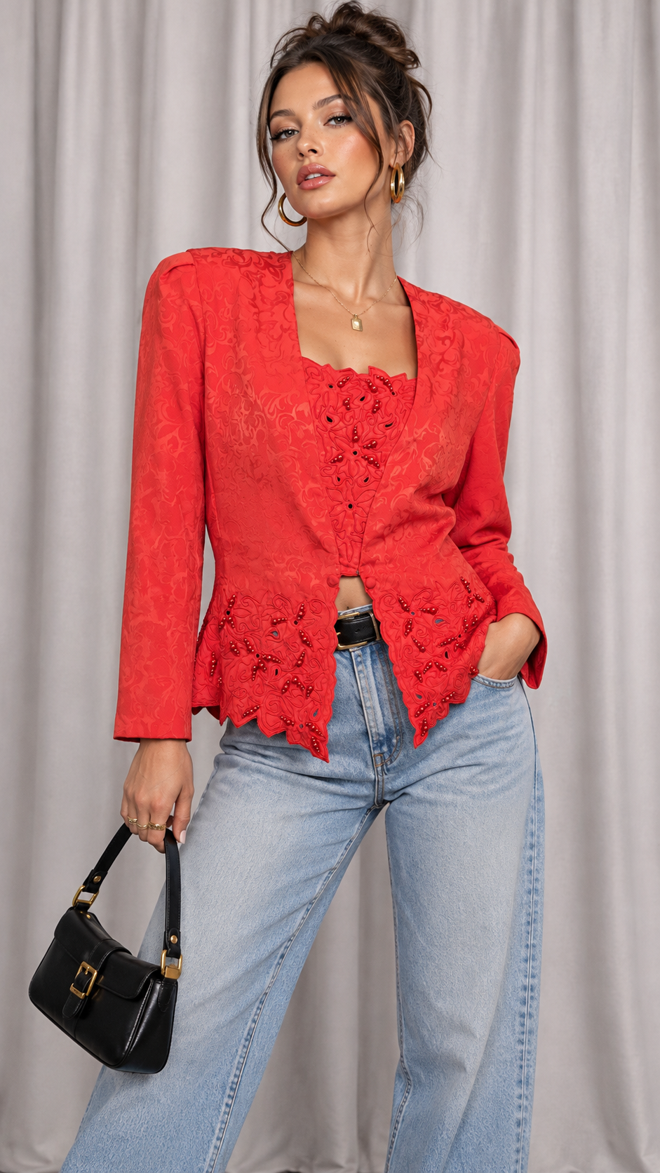 90s Red Beaded Blazer – XL
