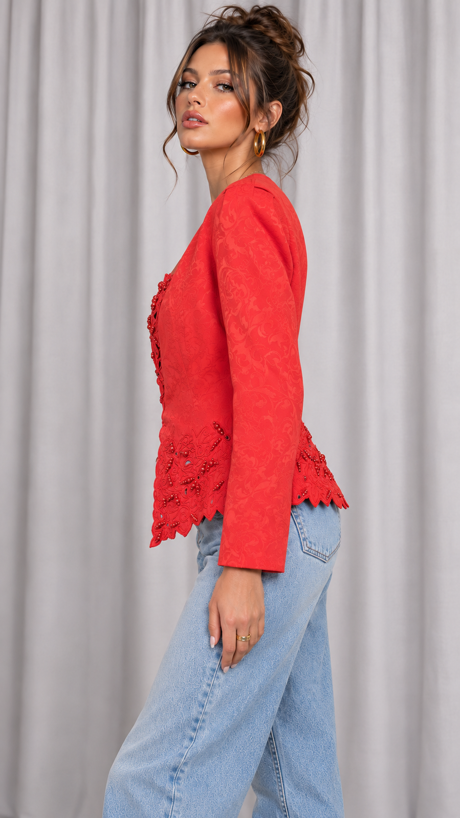 90s Red Beaded Blazer – XL