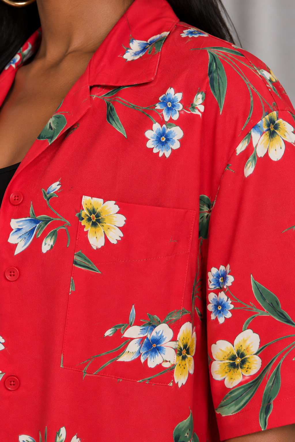 90s Red Floral Button-Up Shirt – 1X