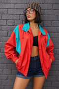 Vintage 90s Red Two-Tone Zip Unisex Jacket | Fits M-L