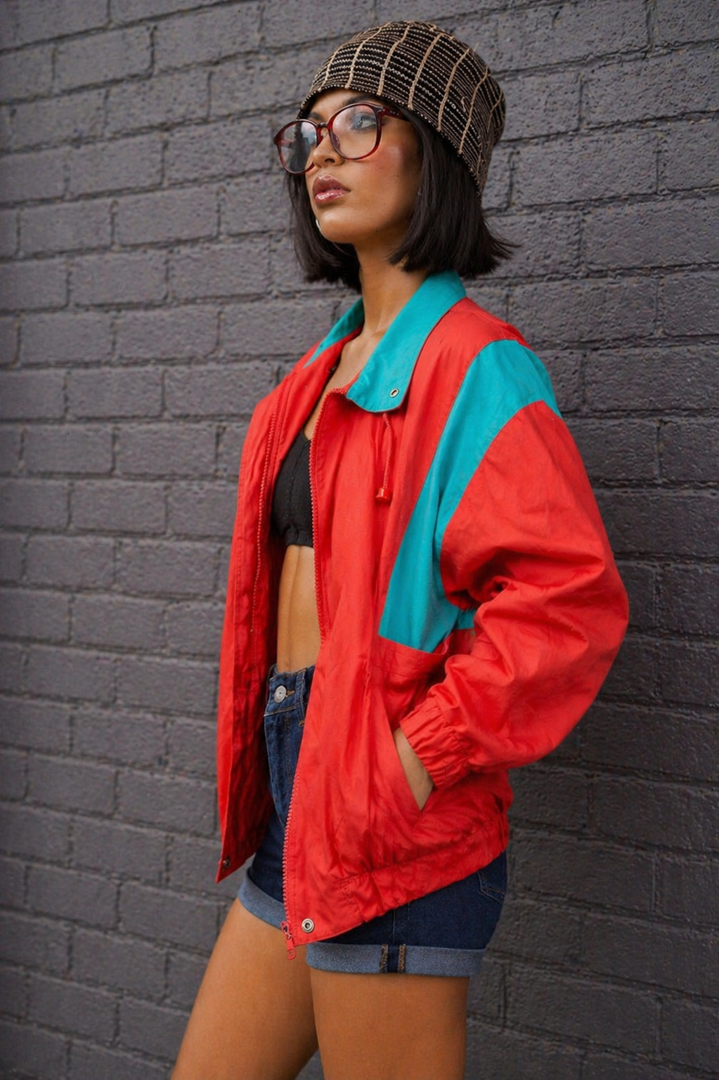 Vintage 90s Red Two-Tone Zip Unisex Jacket | Fits M-L