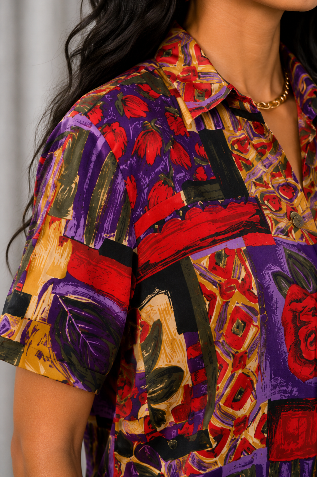 Vintage 90s Red Abstract Blouse - SMALL