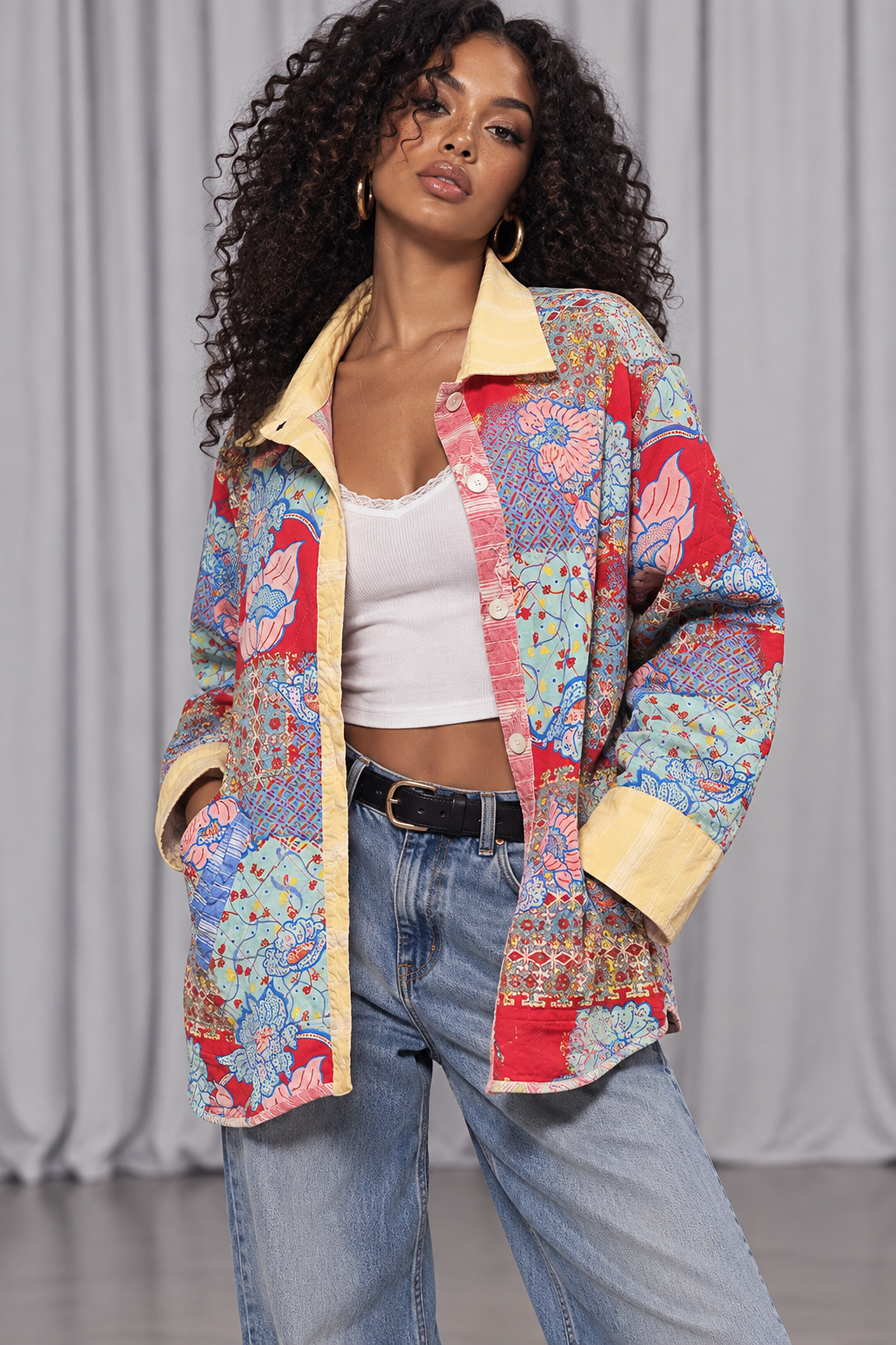 90s Reversible Floral & Red Lightweight Jacket – Medium
