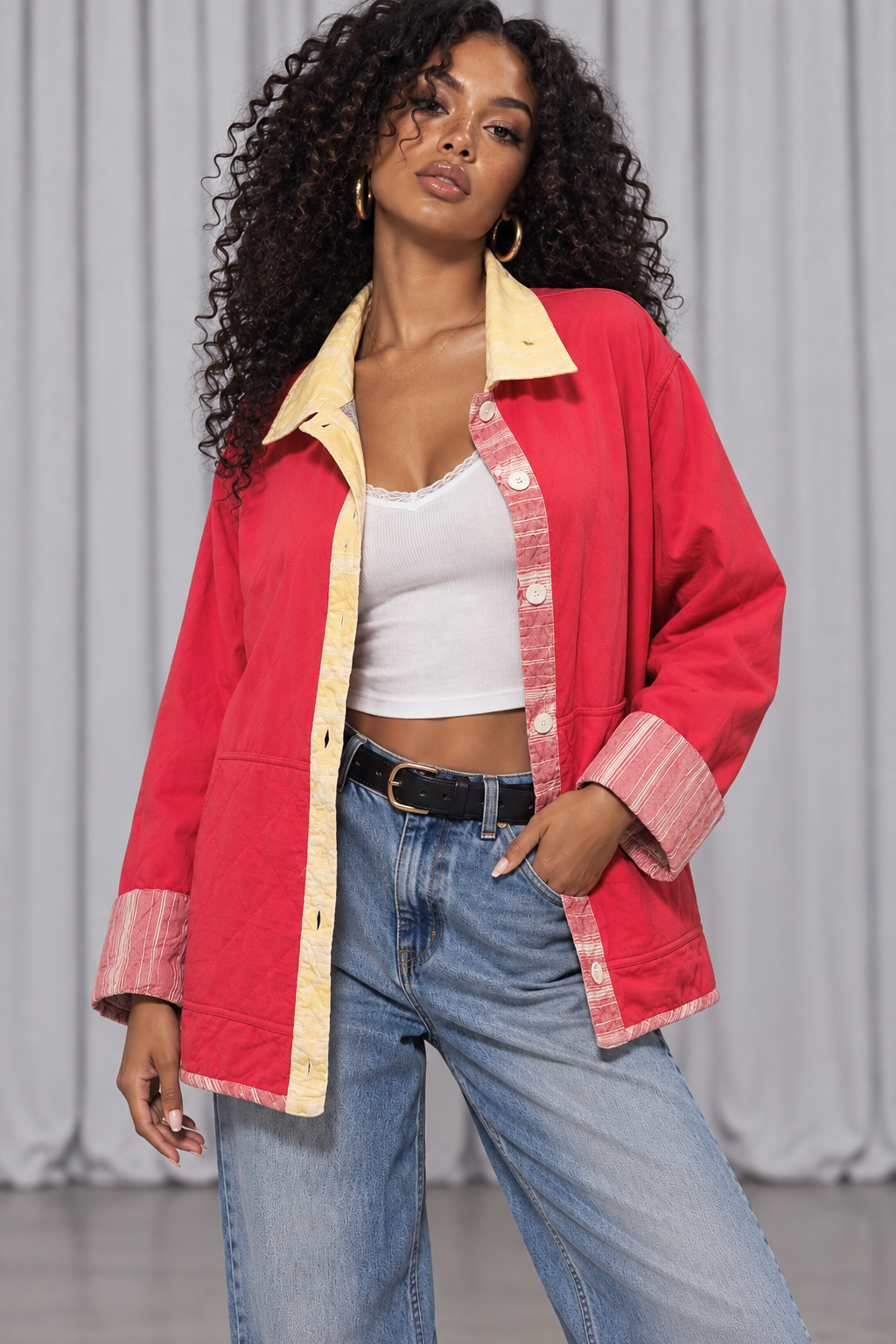 90s Reversible Floral & Red Lightweight Jacket – Medium