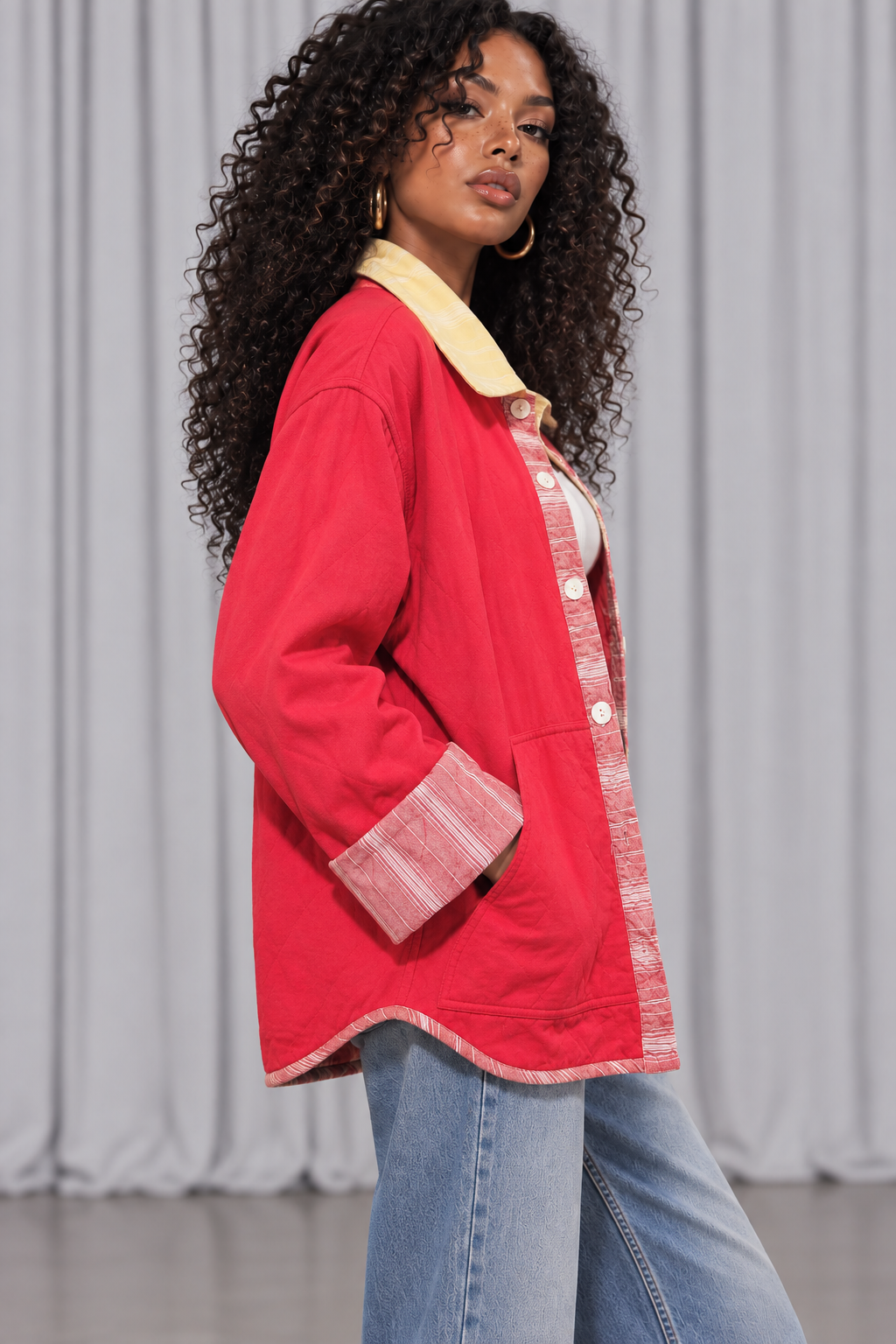 90s Reversible Floral & Red Lightweight Jacket – Medium