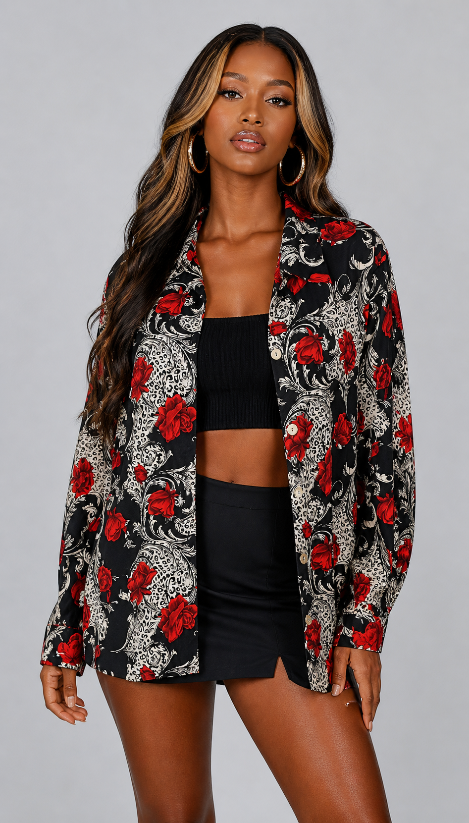 90s Vintage Rose Print Blouse | Size 2XL