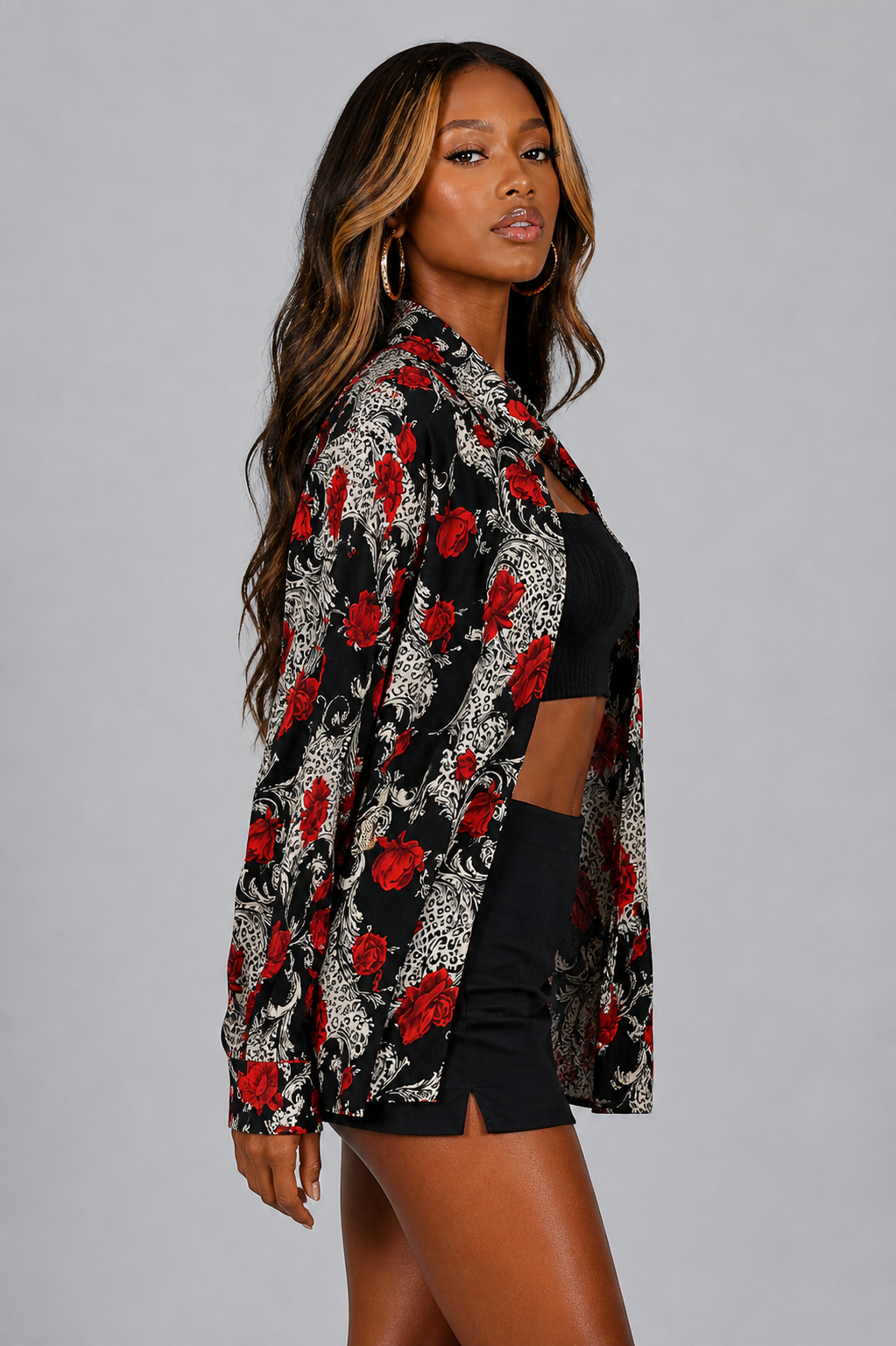 90s Vintage Rose Print Blouse | Size 2XL