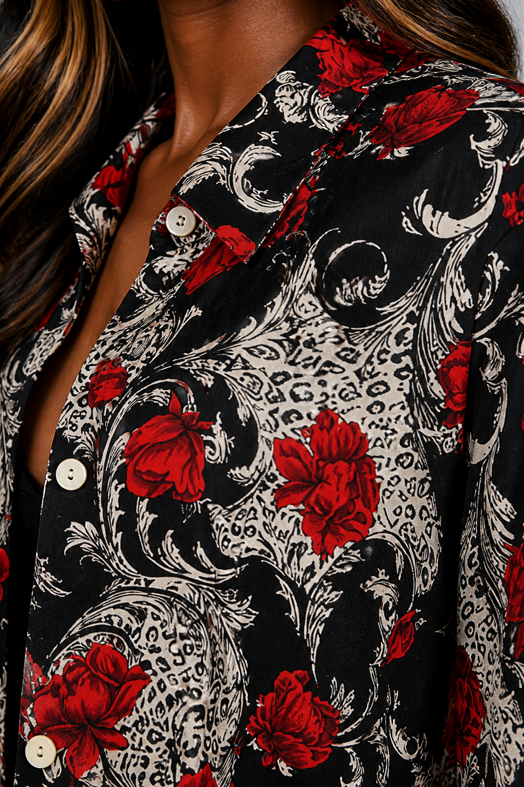 90s Vintage Rose Print Blouse | Size 2XL