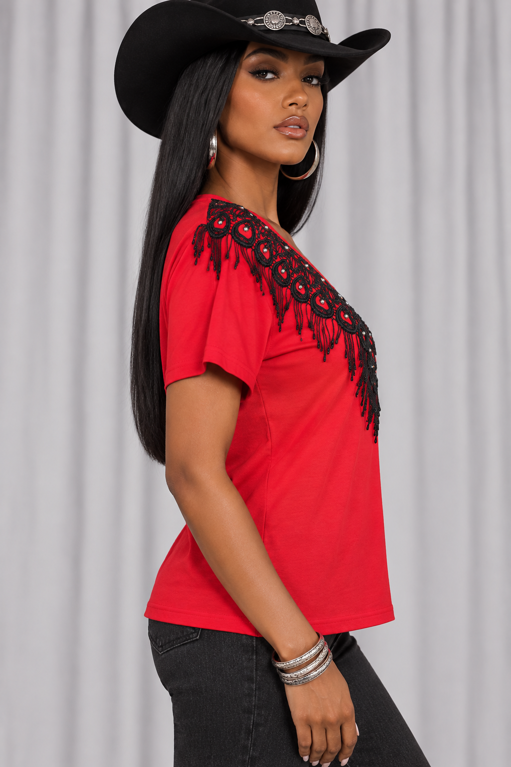 90s Red Tassel Western Top – S/M