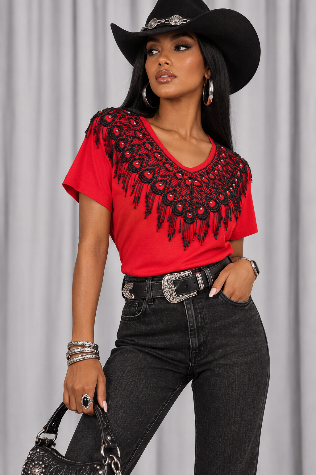 90s Red Tassel Western Top – S/M