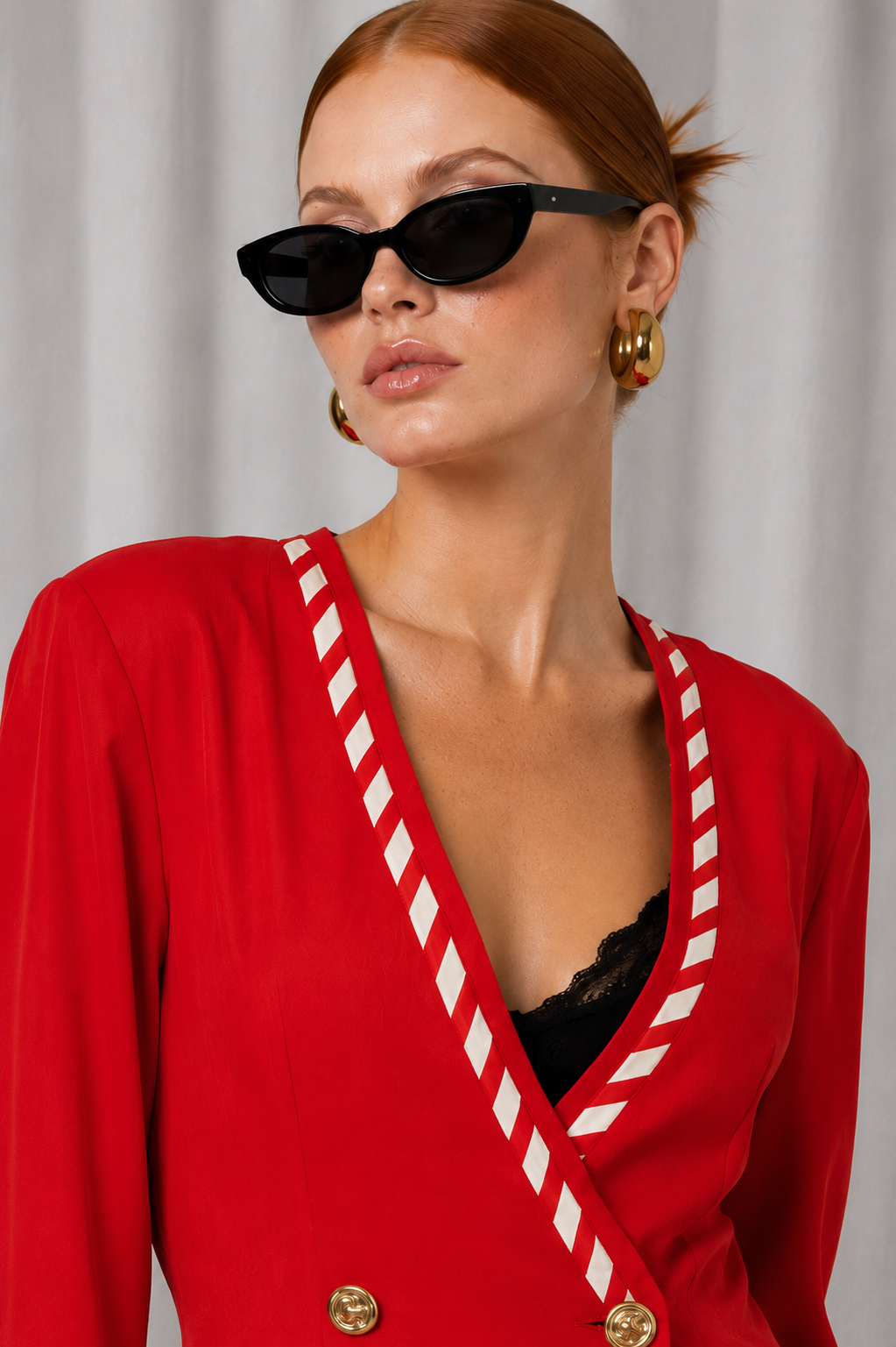 Vintage 90s Red Nautical Blazer Jacket | Large