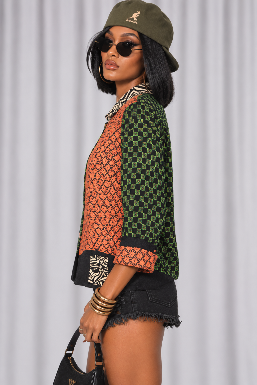 90s Orange & Olive Mixed Print Blouse – MEDIUM