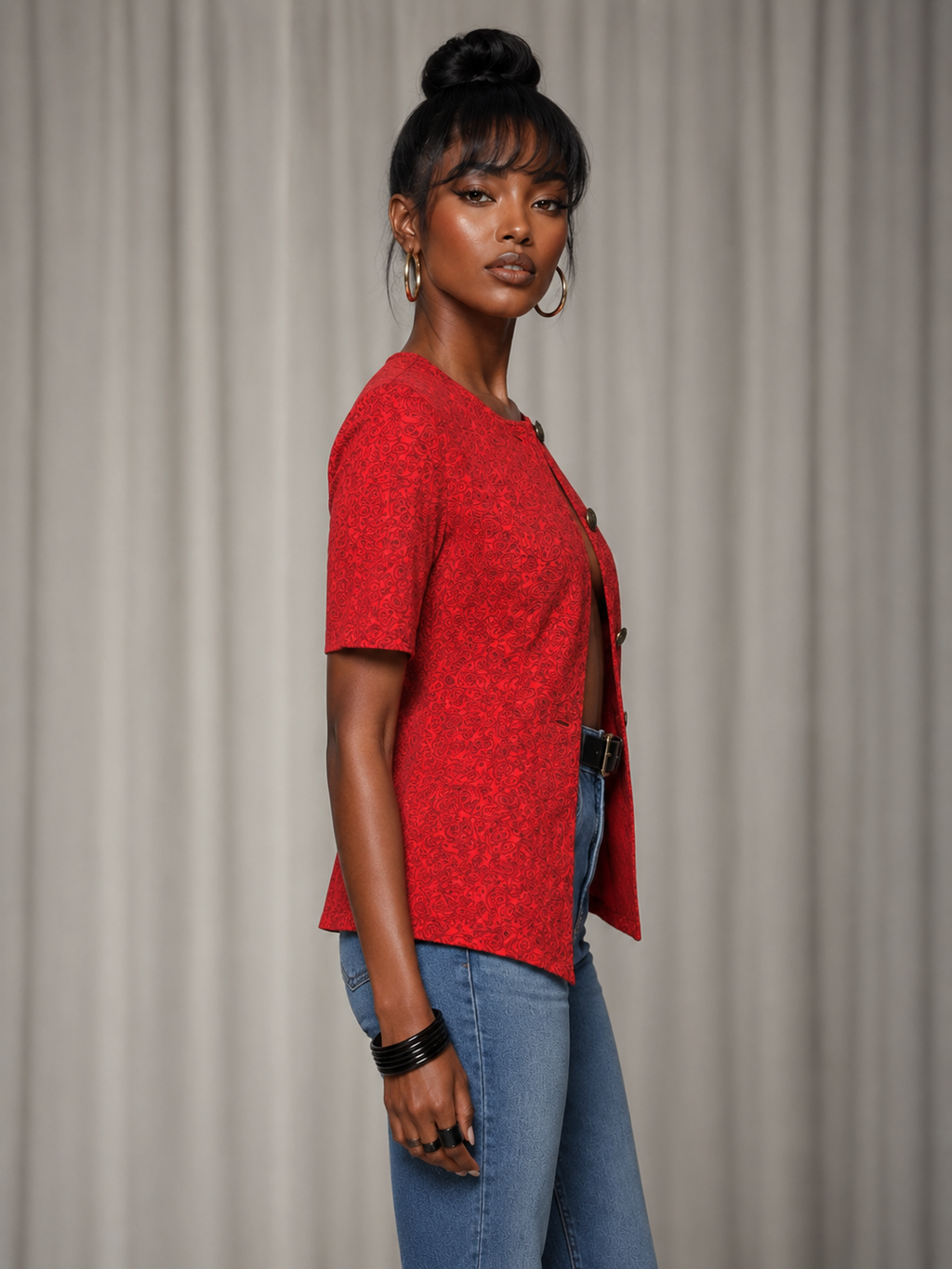 90s Red Paisley Blouse | MEDIUM
