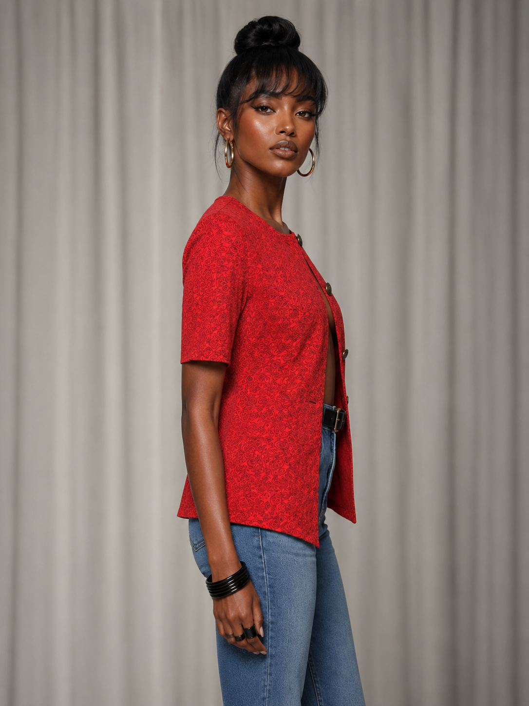 90s Red Paisley Blouse | MEDIUM