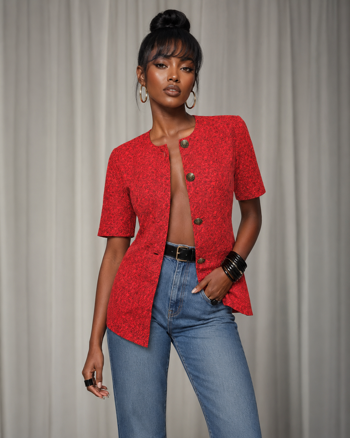 90s Red Paisley Blouse | MEDIUM