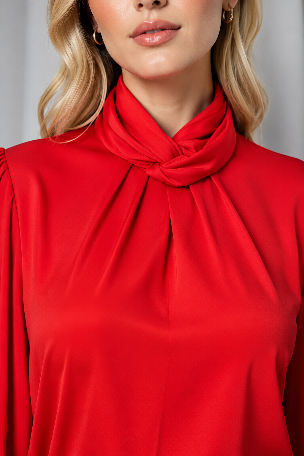 90s Red Mock Neck Blouse | SMALL