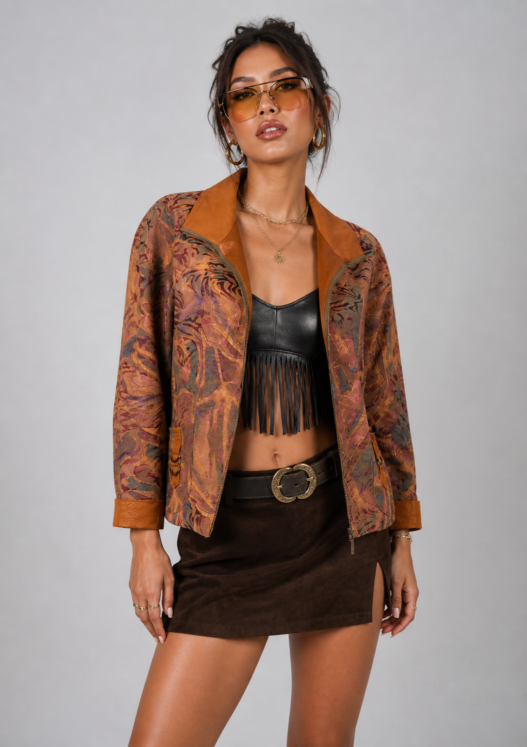 90s Earth Tone Zip-Up Jacket | Tan & Brown Vintage Fall Layer | LARGE