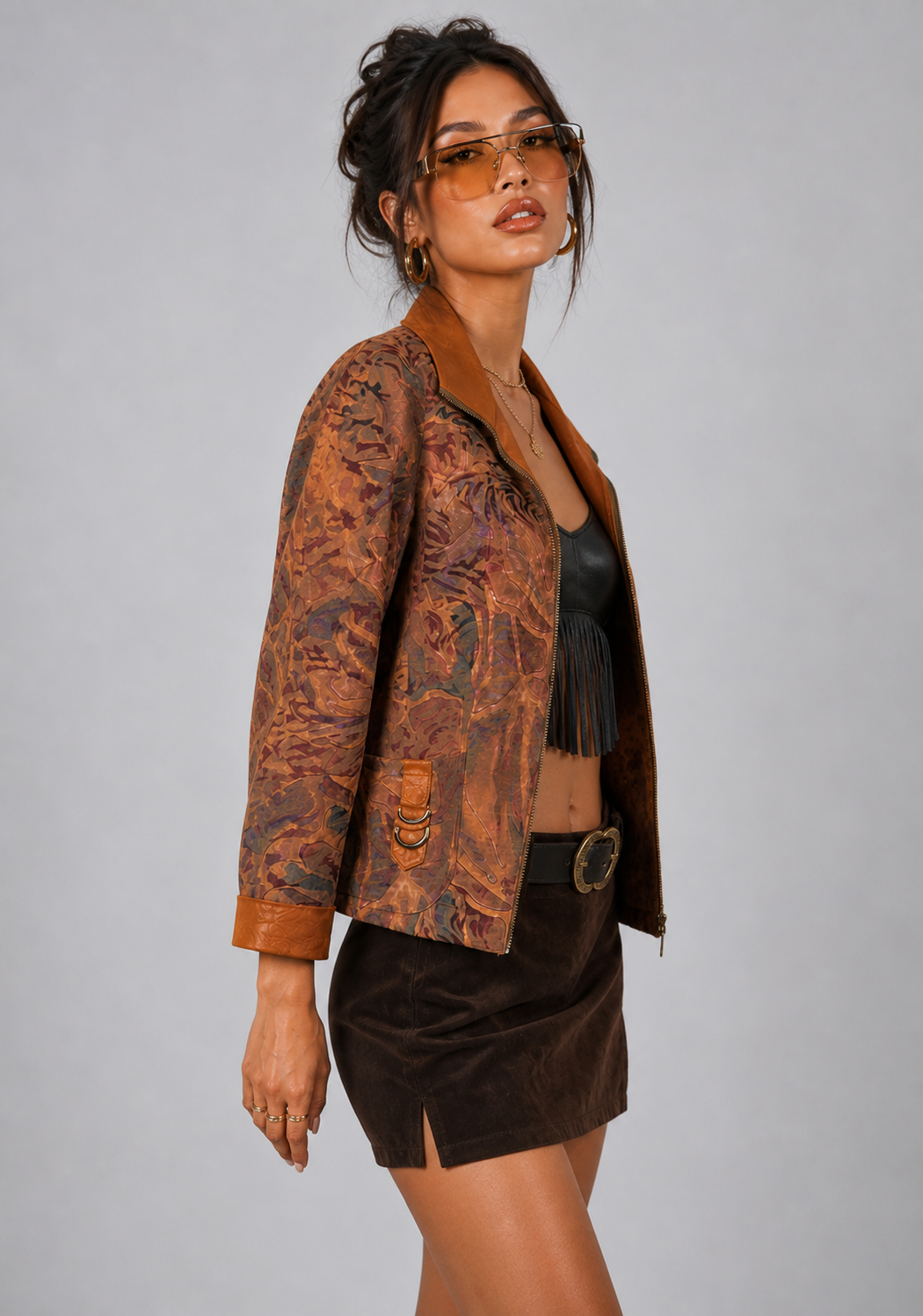 90s Earth Tone Zip-Up Jacket | Tan & Brown Vintage Fall Layer | LARGE