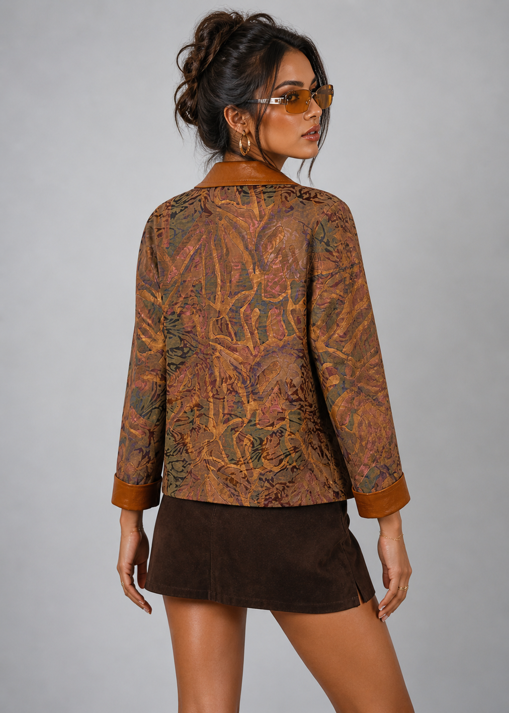 90s Earth Tone Zip-Up Jacket | Tan & Brown Vintage Fall Layer | LARGE
